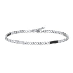Engravable Bar Open Curb Bracelet with Black Enamel Bars