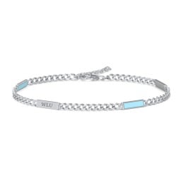 Engravable Bar Open Curb Bracelet with Blue Enamel Bars