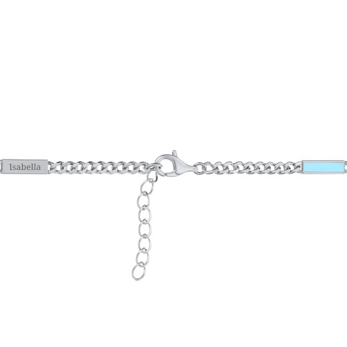 Engravable Bar Open Curb Bracelet with Blue Enamel Bars