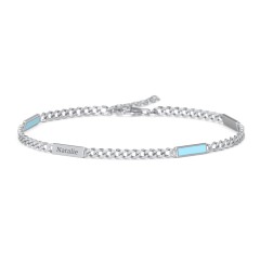 Engravable Bar Open Curb Bracelet with Blue Enamel Bars – 18K Gold Plated Silver