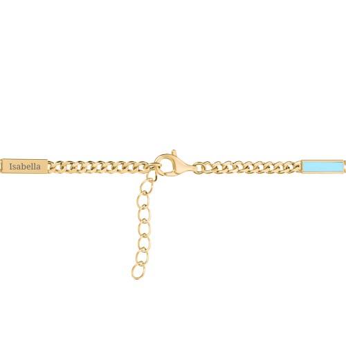 Engravable Bar Open Curb Bracelet with Blue Enamel Bars – 18K Gold Plated Silver