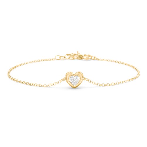Puffy Heart Birthstone Bracelet – 18K Gold Plated Silver with Diamond