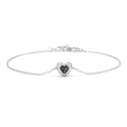 Puffy Heart Birthstone Bracelet in 925 Sterling Silver with Smokey Quartz