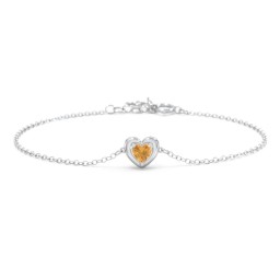 Puffy Heart Birthstone Bracelet in 925 Sterling Silver with Citrine