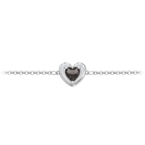 Puffy Heart Birthstone Bracelet – Sterling Silver with Smokey Quartz