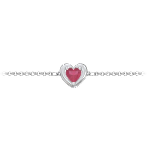 Puffy Heart Birthstone Bracelet – Sterling Silver with Ruby