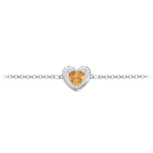 Puffy Heart Birthstone Bracelet – Sterling Silver with Citrine