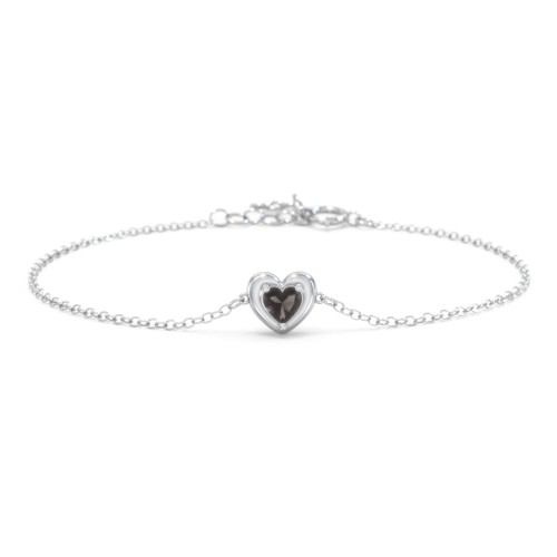 Puffy Heart Birthstone Bracelet – Sterling Silver with Smokey Quartz