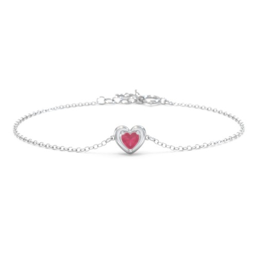 Puffy Heart Birthstone Bracelet – Sterling Silver with Ruby