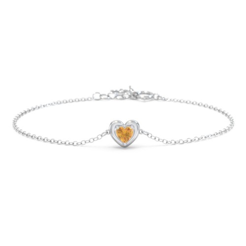 Puffy Heart Birthstone Bracelet – Sterling Silver with Citrine