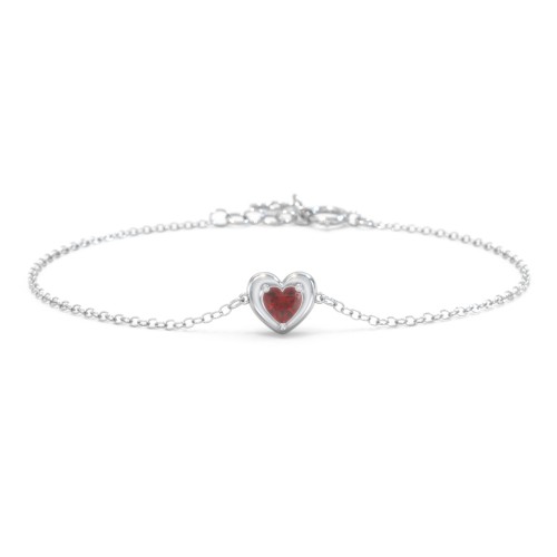 Puffy Heart Birthstone Bracelet – Sterling Silver with Garnet