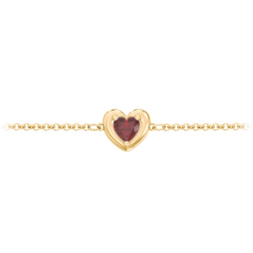 Puffy Heart Birthstone Bracelet – 10K Yellow Gold with Garnet