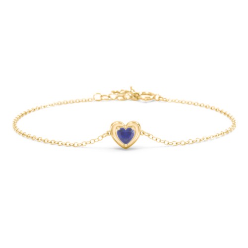 Puffy Heart Birthstone Bracelet – 10K Yellow Gold with Blue Sapphire