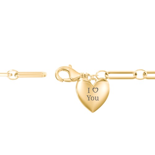 Engravable 7" Puffy Heart Paper Clip Chain Bracelet – 18K Gold Plated Silver