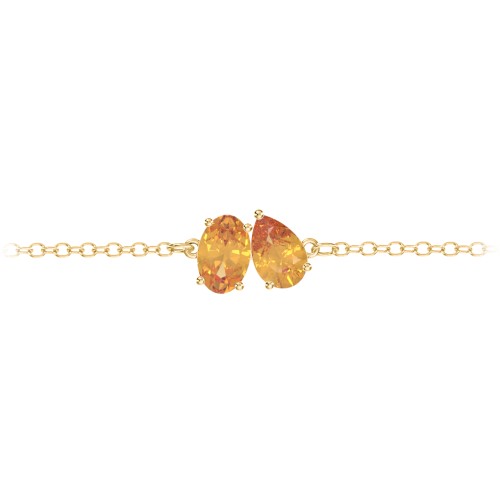 Toi et Moi Oval and Pear Gemstone Bracelet – 18K Gold Plated Silver with Citrine