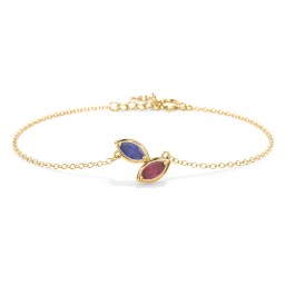 2 Marquise Birthstone Leaf Bracelet in 18K Gold Plated Silver with Blue Sapphire and Red Premium Zirconia