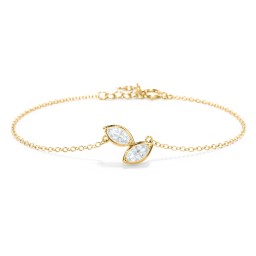 2 Marquise Birthstone Leaf Bracelet in 18K Gold Plated Silver with Aquamarine