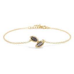 2 Marquise Birthstone Leaf Bracelet in 18K Gold Plated Silver with Smokey Quartz