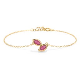 2 Marquise Birthstone Leaf Bracelet in 18K Gold Plated Silver with Ruby