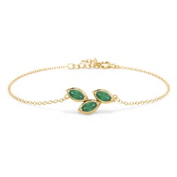 3 Marquise Birthstone Leaf Bracelet in 18K Gold Plated Silver with Emerald