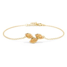 3 Marquise Birthstone Leaf Bracelet in 18K Gold Plated Silver with Citrine