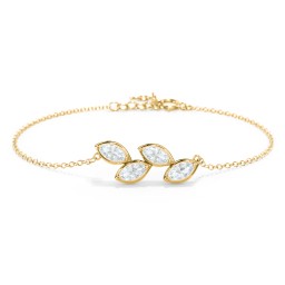 4 Marquise Birthstone Leaf Bracelet in 18K Gold Plated Silver with Aquamarine