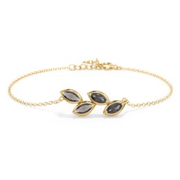 4 Marquise Birthstone Leaf Bracelet in 18K Gold Plated Silver with Smokey Quartz