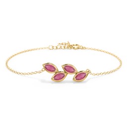 4 Marquise Birthstone Leaf Bracelet in 18K Gold Plated Silver with Ruby