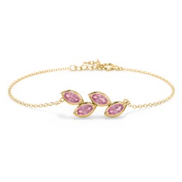 4 Marquise Birthstone Leaf Bracelet in 18K Gold Plated Silver with Pink Tourmaline