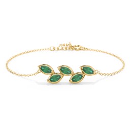 5 Marquise Birthstone Leaf Bracelet in 18K Gold Plated Silver with Emerald