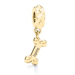 Engraved Dog Bone Bracelet Charm in 10K Solid Yellow Gold