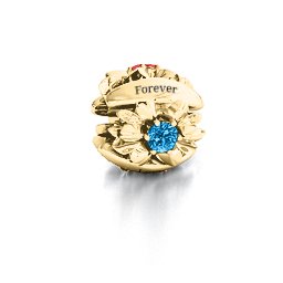 Coming up Daisies Bracelet Charm in 10K Solid Yellow Gold with Blue Topaz, Cubic Zirconia, and Garnet