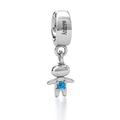 Happy Boy Bracelet Charm – Sterling Silver with Blue Topaz