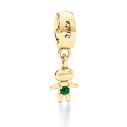 Happy Boy Bracelet Charm in 10K Solid Yellow Gold with Emerald