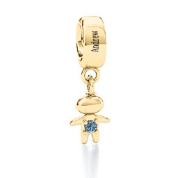 Happy Boy Bracelet Charm in 10K Solid Yellow Gold with Aquamarine
