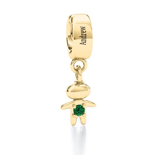 Happy Boy Bracelet Charm – 10K Yellow Gold with Emerald
