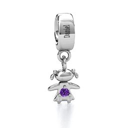 Happy Girl Bracelet Charm in 925 Sterling Silver with Amethyst