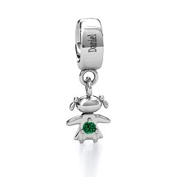 Happy Girl Bracelet Charm in 925 Sterling Silver with Emerald