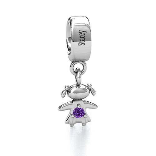 Happy Girl Bracelet Charm – Sterling Silver with Amethyst