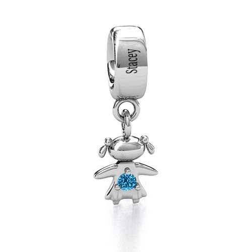 Happy Girl Bracelet Charm – Sterling Silver with Blue Topaz