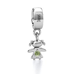 Happy Girl Bracelet Charm in 925 Sterling Silver with Peridot