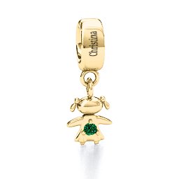 Happy Girl Bracelet Charm in 10K Solid Yellow Gold with Emerald