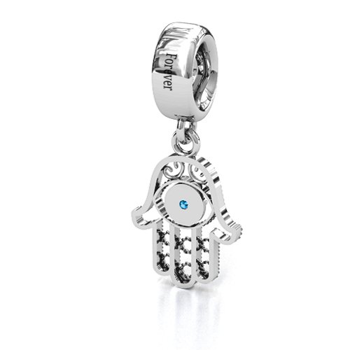 Protection Hamsa Bracelet Charm – Sterling Silver with Blue Topaz
