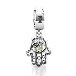 Protection Hamsa Bracelet Charm in 925 Sterling Silver with Peridot
