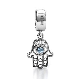 Protection Hamsa Bracelet Charm in 925 Sterling Silver with Aquamarine