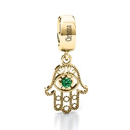 Protection Hamsa Bracelet Charm in 10K Solid Yellow Gold with Emerald