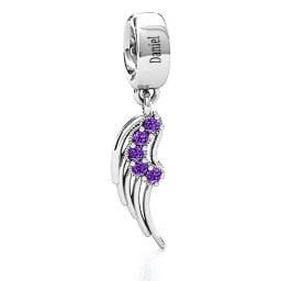 Wing With Stones Bracelet Charm in 925 Sterling Silver with Amethyst, Cubic Zirconia, Emerald, Citrine, and Pink Tourmaline