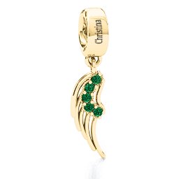 Wing With Stones Bracelet Charm in 10K Solid Yellow Gold with Emerald, Cubic Zirconia, Citrine, and Pink Tourmaline
