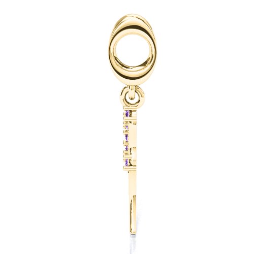 Wing With Stones Bracelet Charm – 10K Yellow Gold with Amethyst