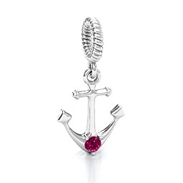Anchor With Round Stone Bracelet Charm
